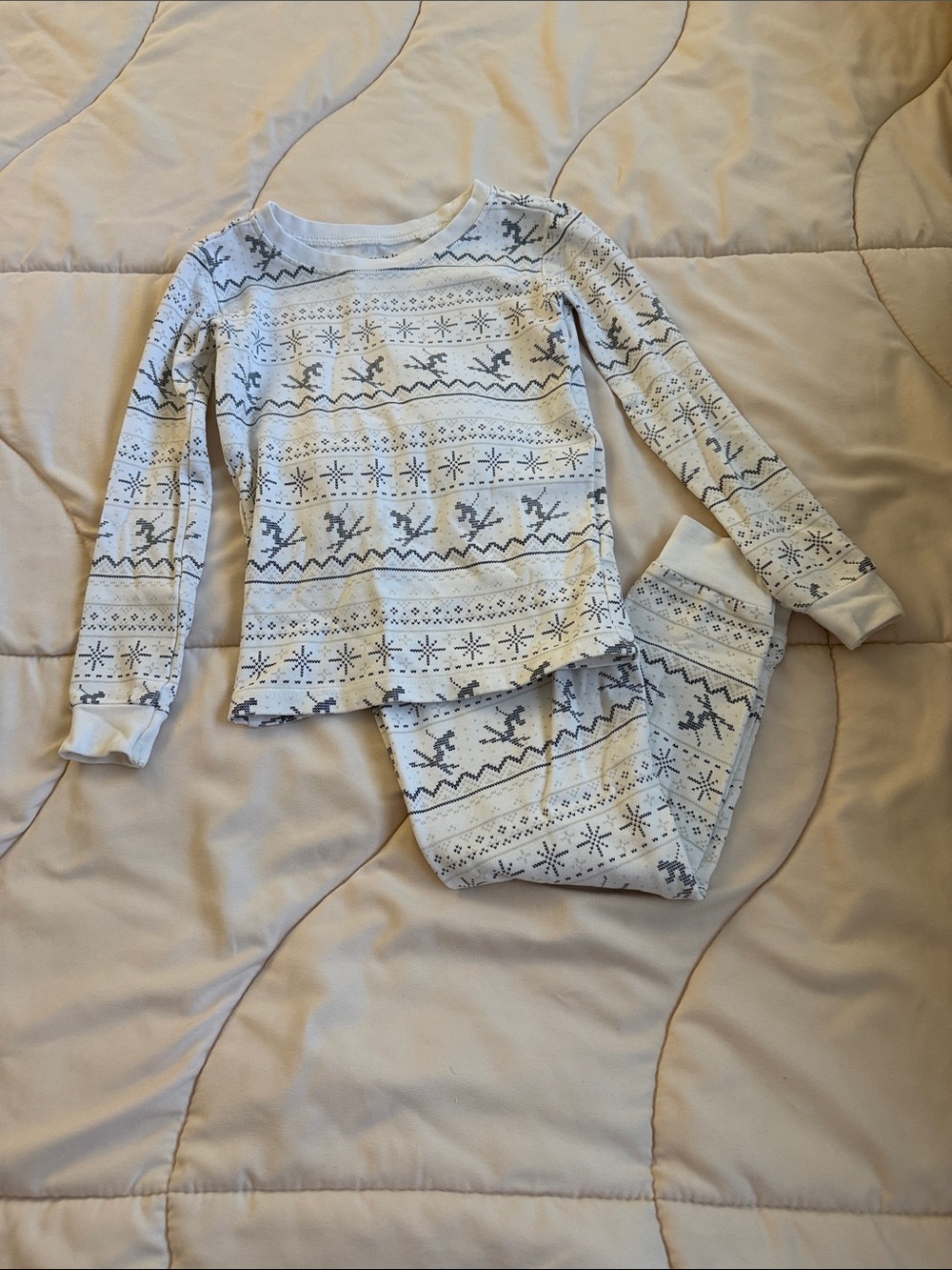 Petit Lem White and Gray Reindeer Print Kids Pajama Set